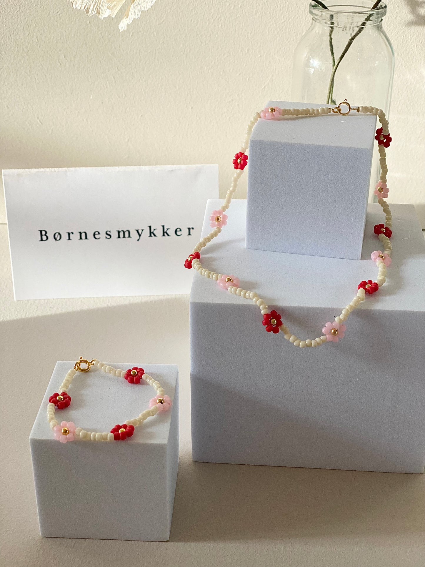‘Roses’ red&pink barn armbånd