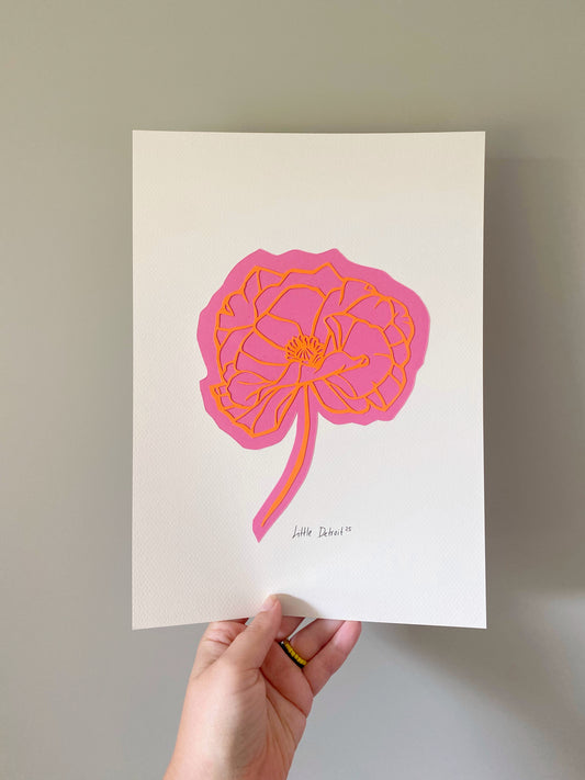 A4 papercut orangerød/lyserød/creme