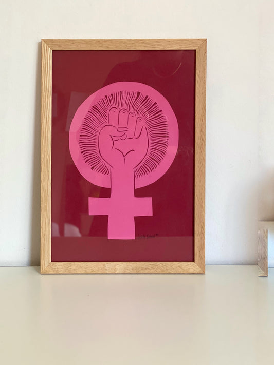 ‘Girl Power’ papercut Bordeaux/lyserød
