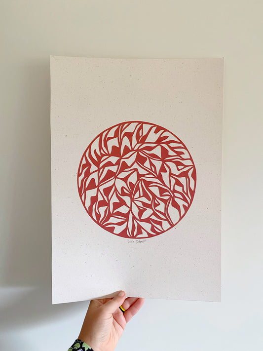 A3 papercut støvet rød/natur