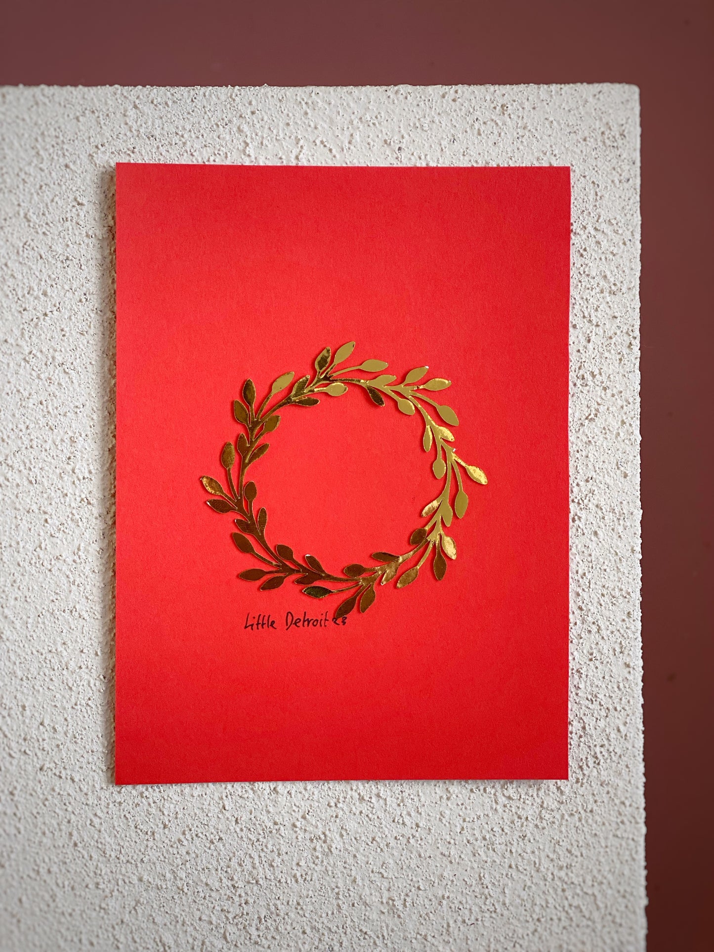 A6 Christmas card 'wreath' gold/red