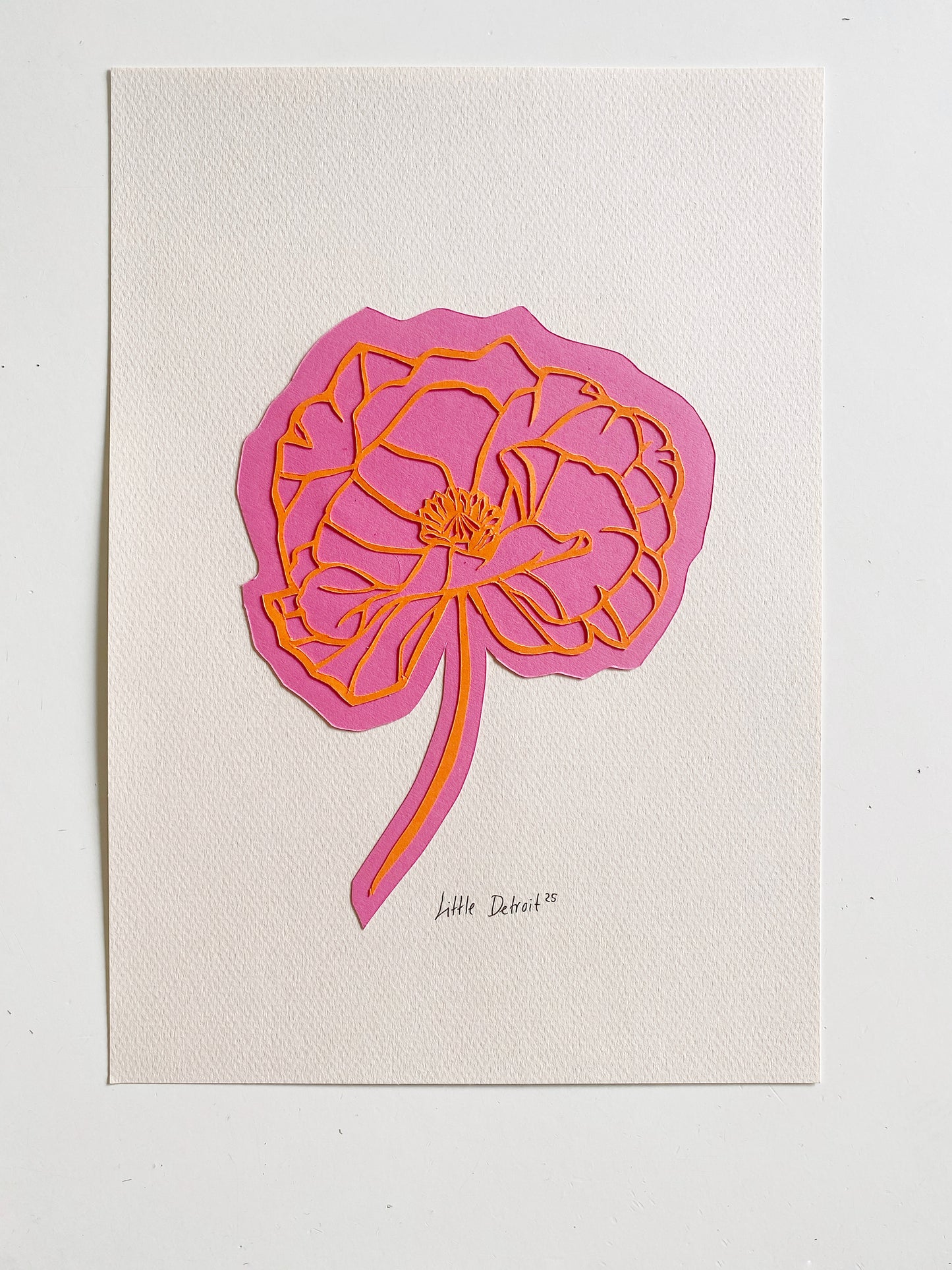 A4 papercut orangerød/lyserød/creme