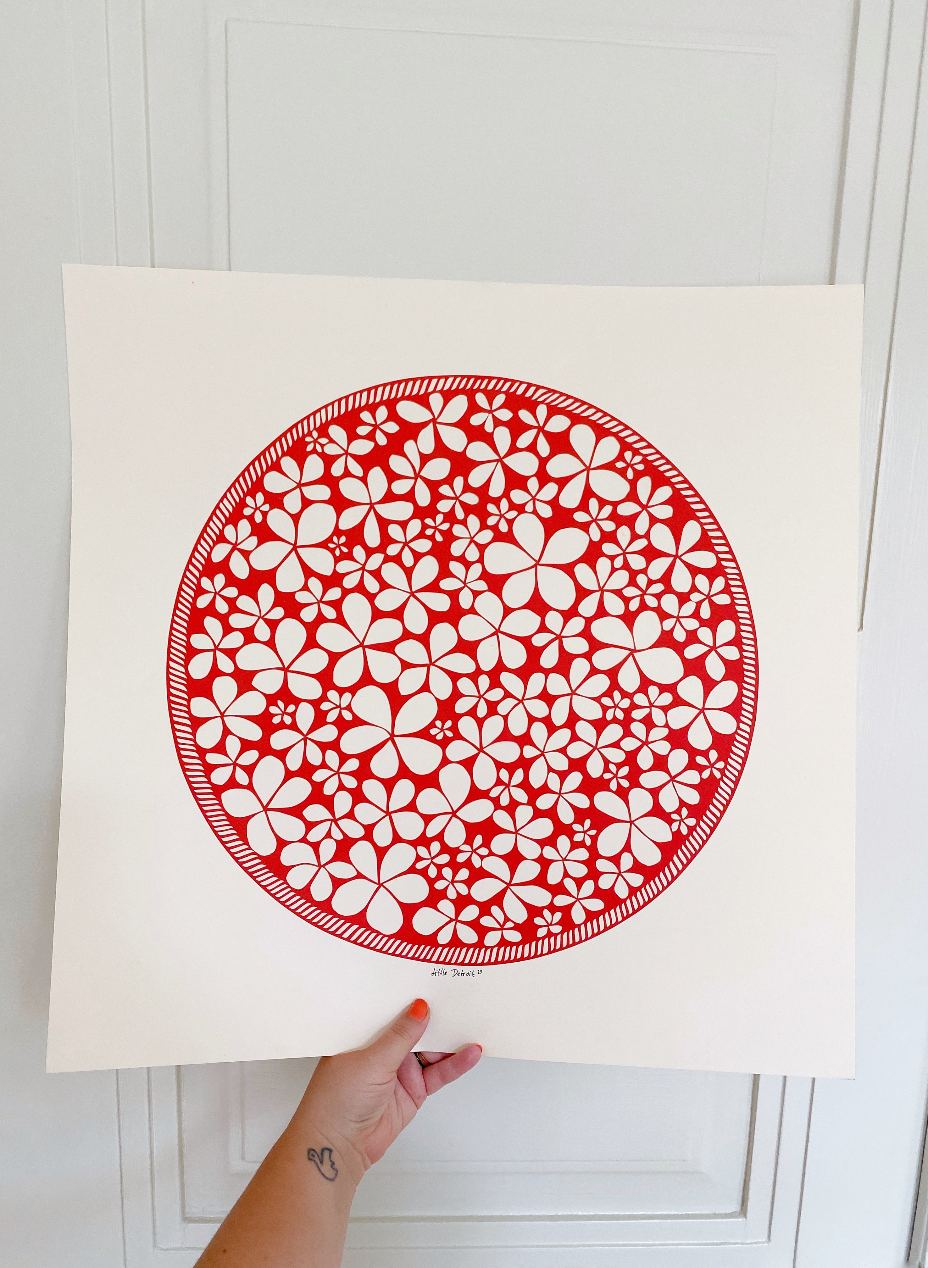 Bestilling - 50x50 papercut røde blomster