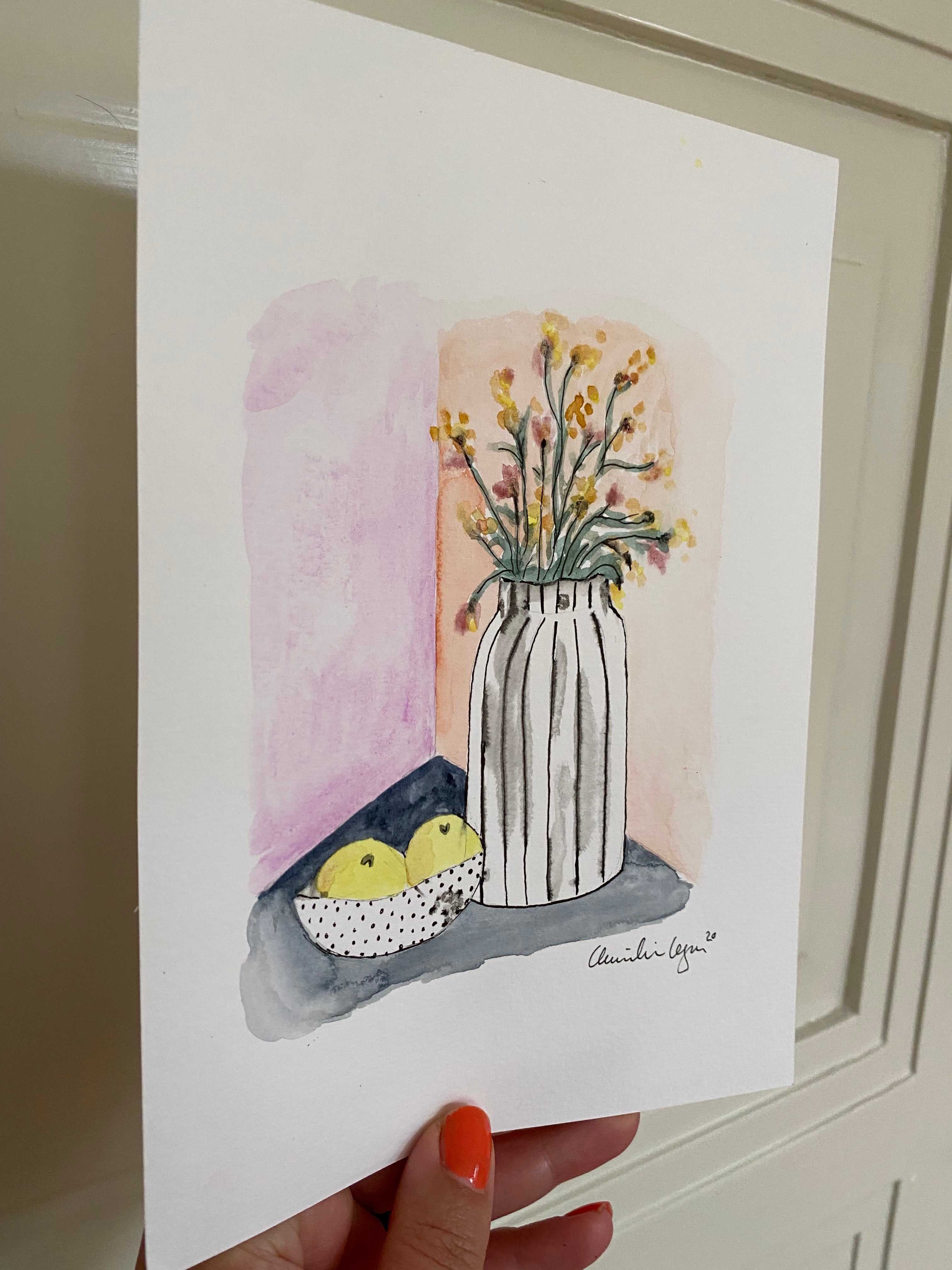 A5 akvarel ‘blomster og citroner’