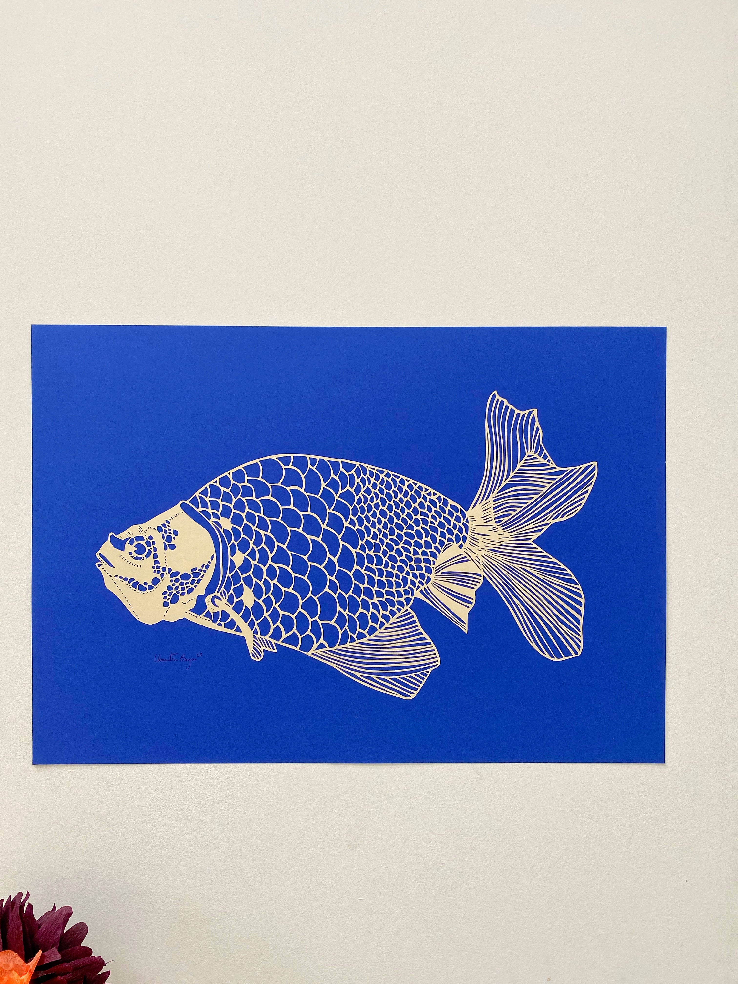 A2 papercut ‘den blå fisk’