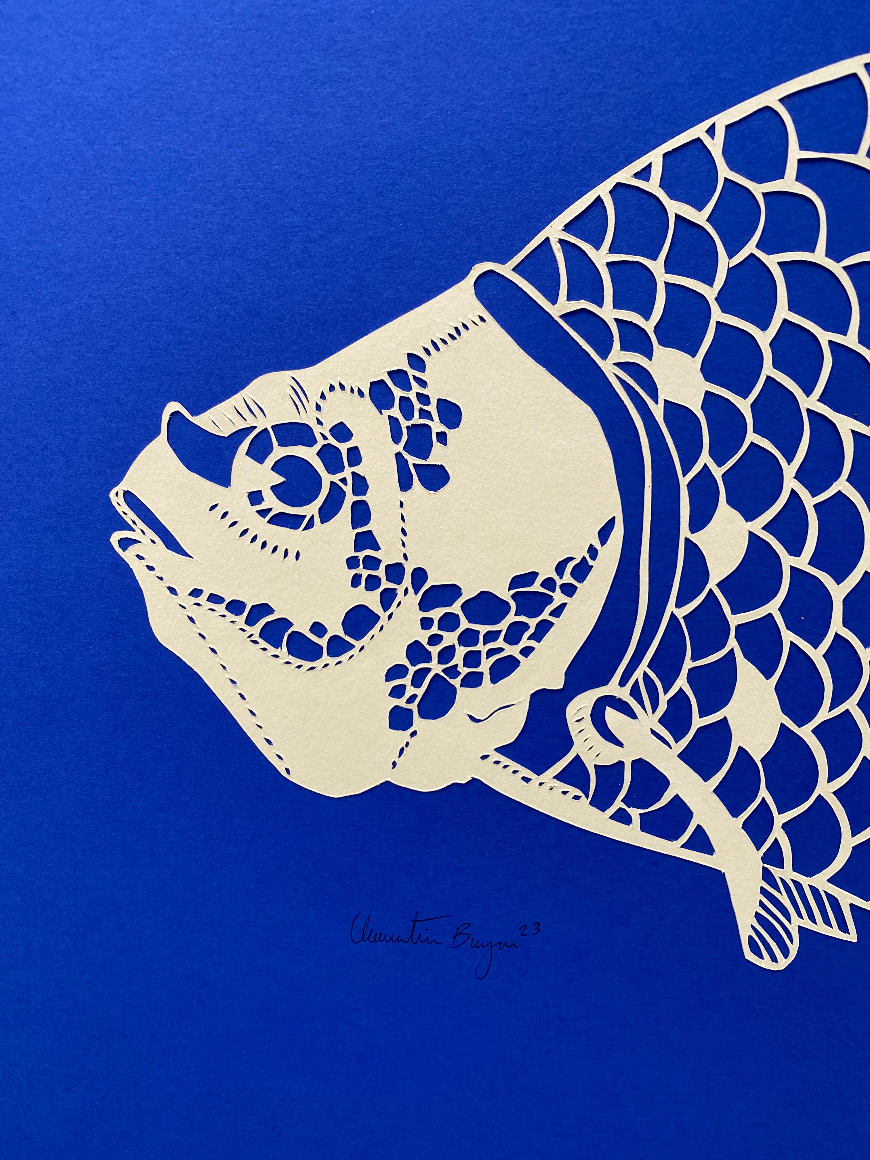 A2 papercut ‘den blå fisk’