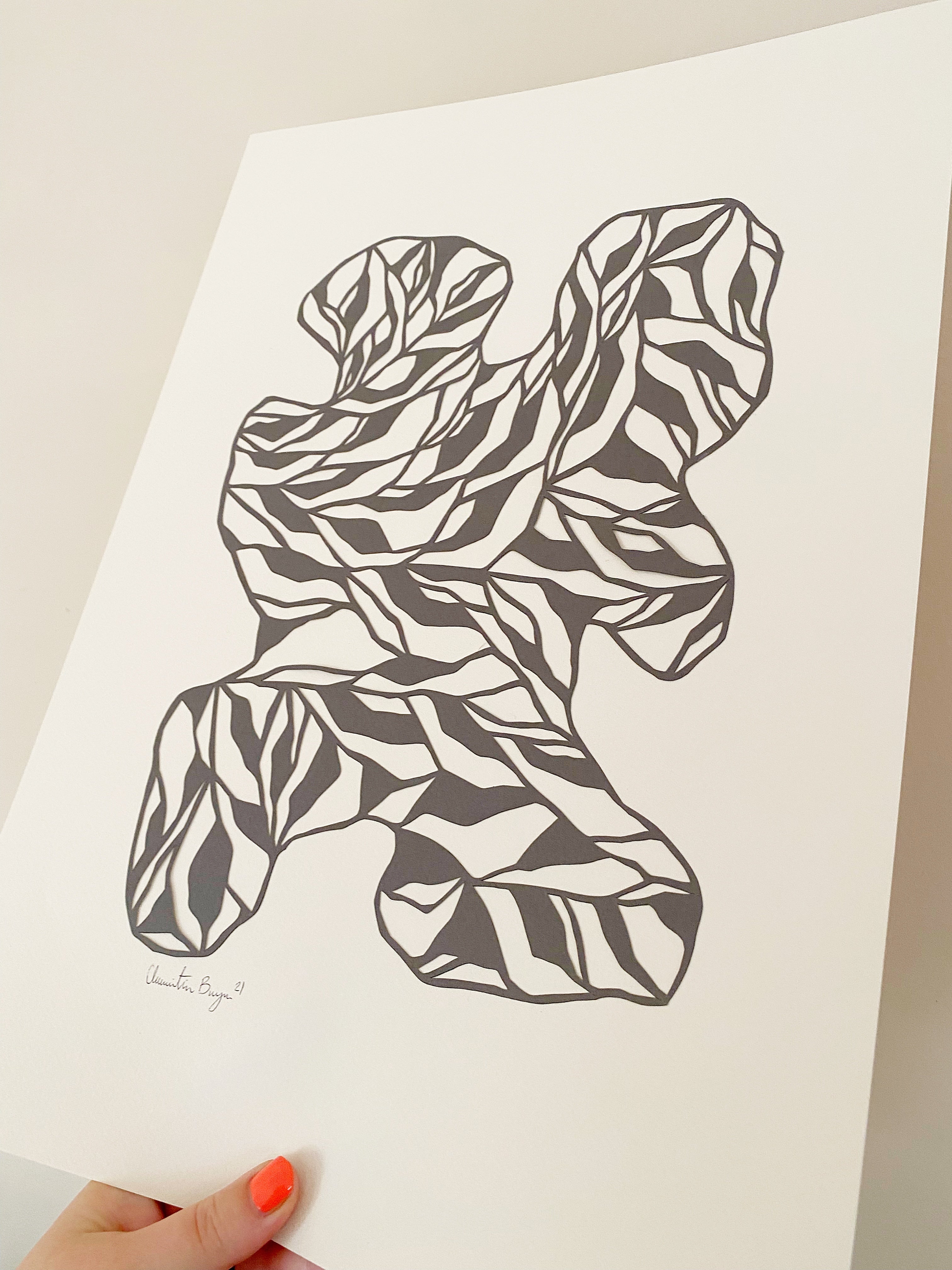 A3 papercut grå-brun/råhvid