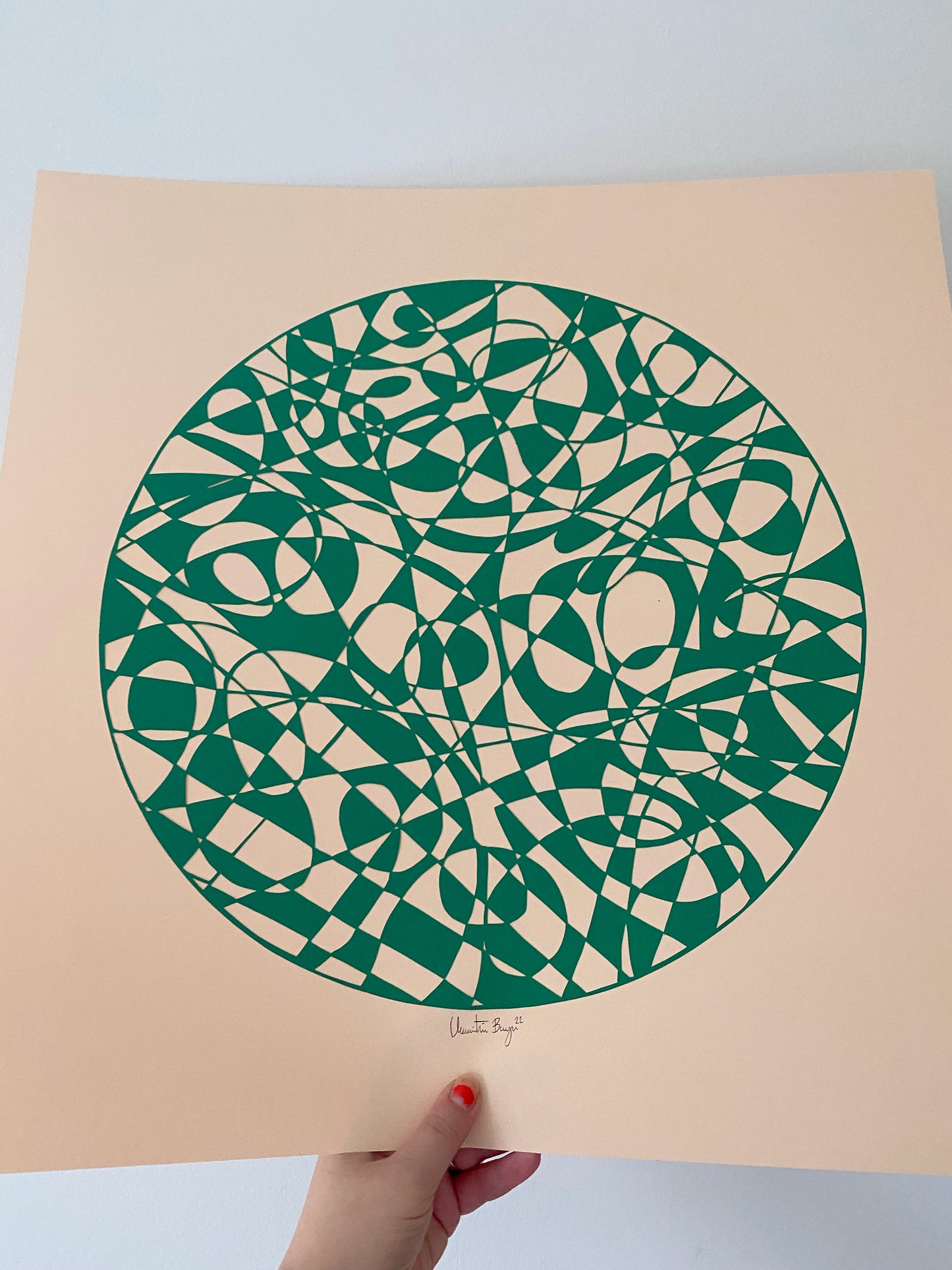 50x50 papercut green/slight salmon