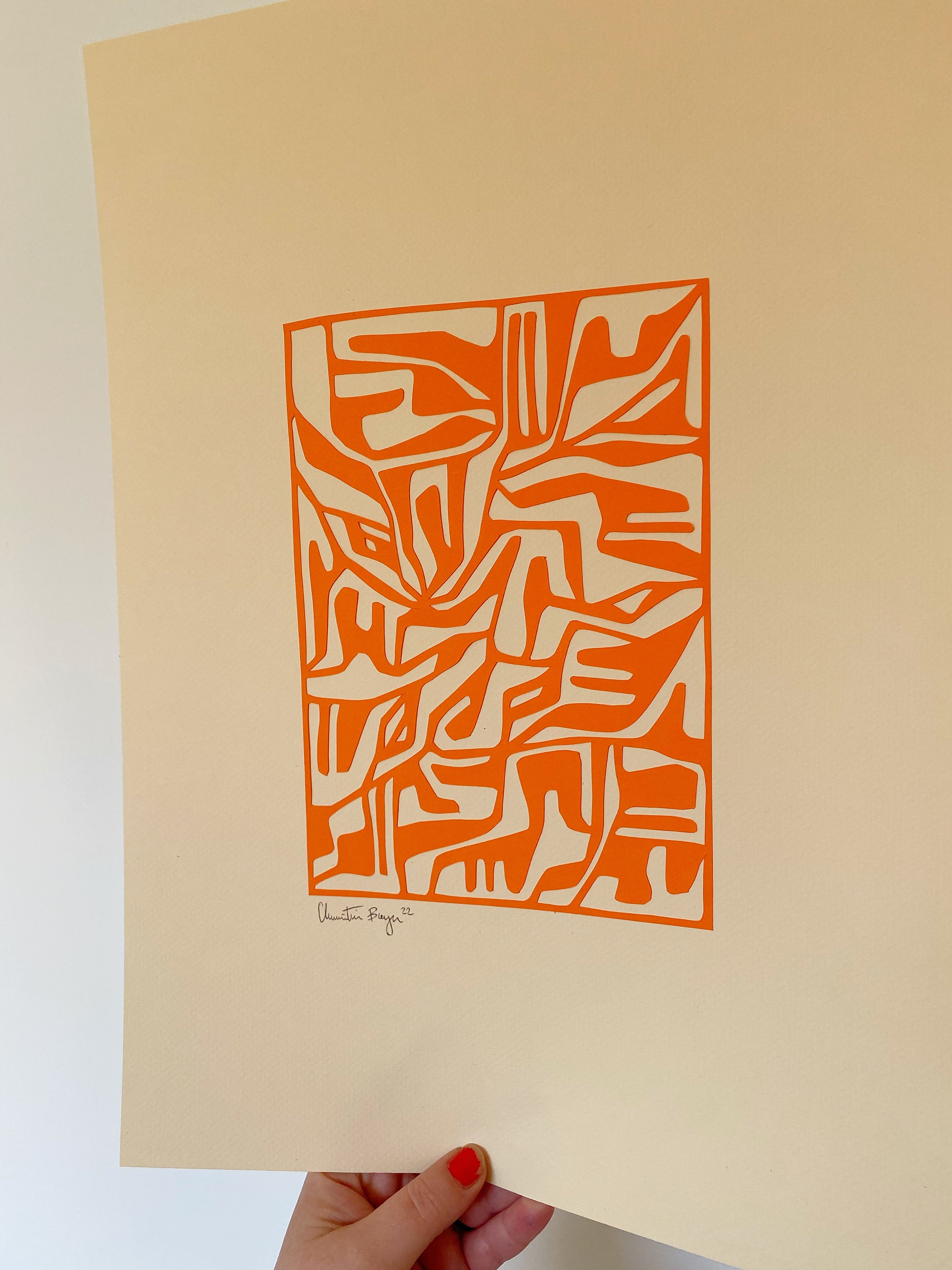 A3 papercut rød-orange/creme