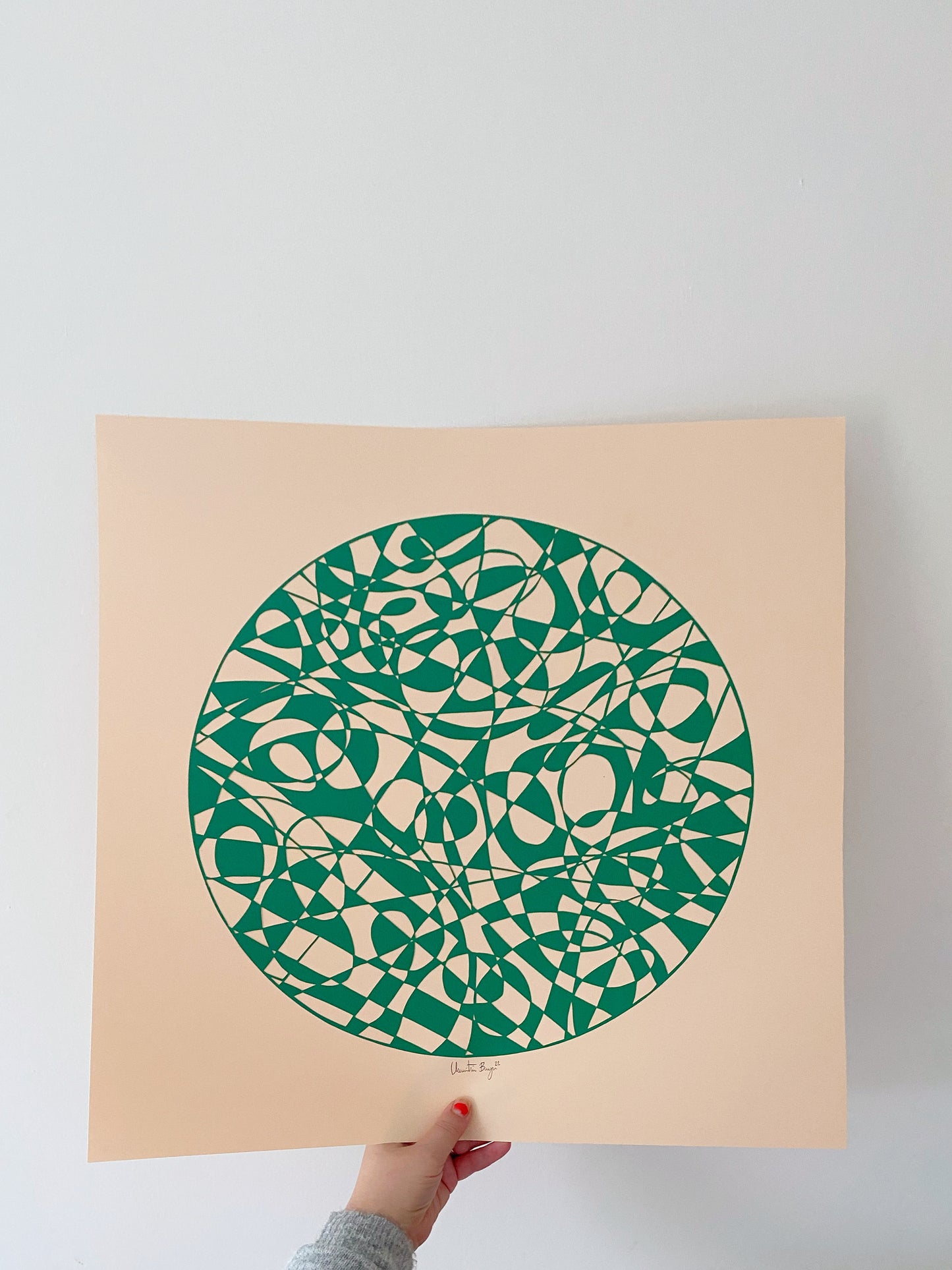 50x50 papercut green/slight salmon