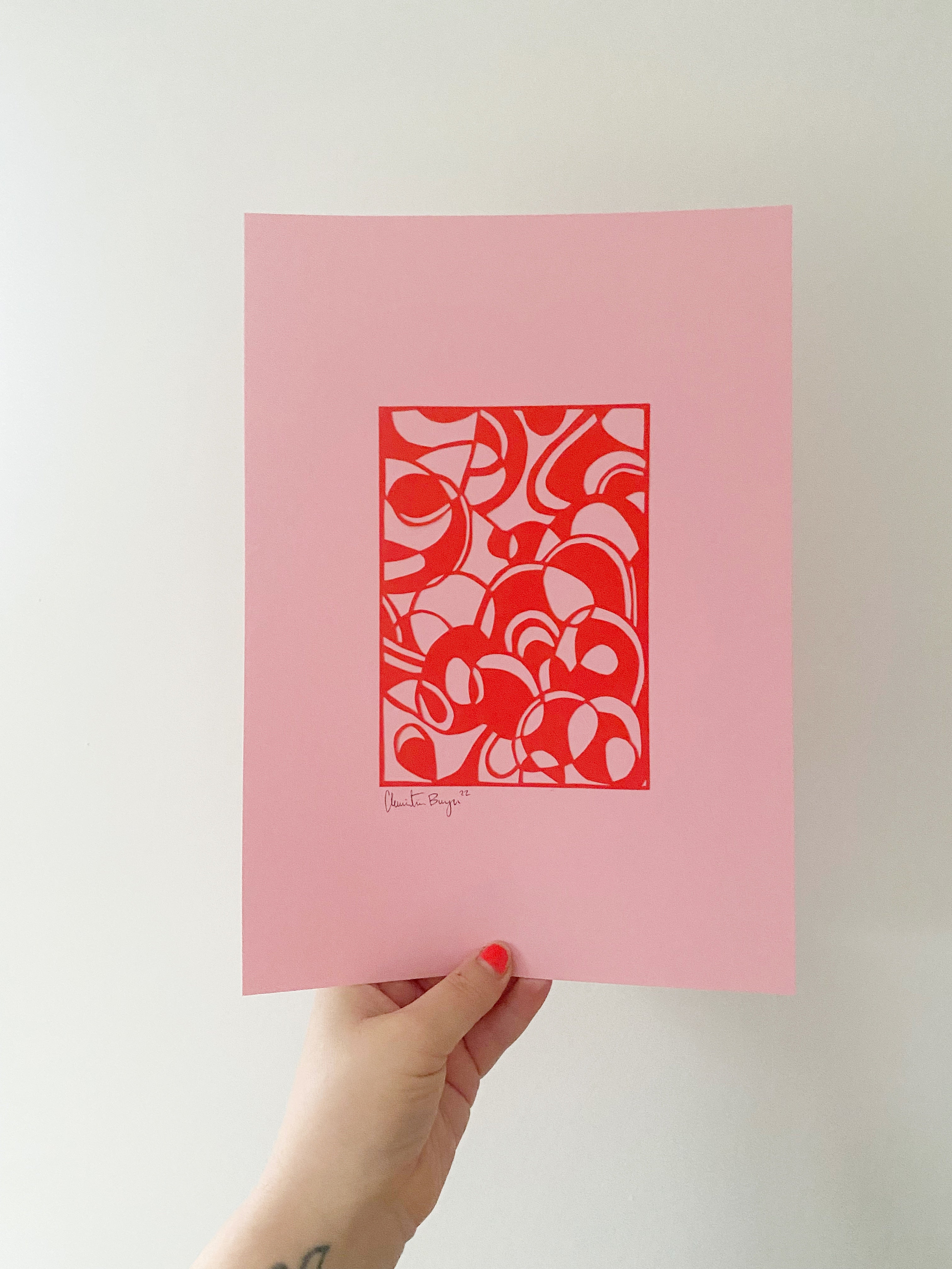 A4 papercut rød/lyserød